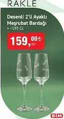 RAKLE DESENLİ 2'Lİ AYAKLI MEŞRUBAT BARDAĞI 195 CC